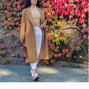 Zara Manteco Wool Belted Wrap Coat Sz S Camel Tan Elevated Staples